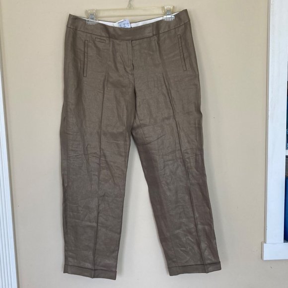J. Crew Pants - J Crew Crespi Italian Linen Metallic 100% linen Trouser Pants Cropped Bronze 10